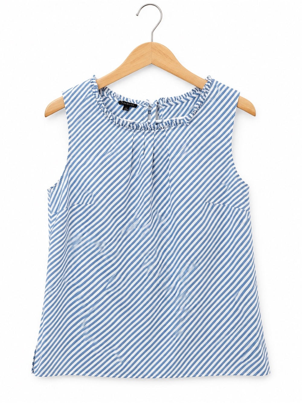 Talbots Blue & White Diagonal Stripe Ruffle-Neck Tank